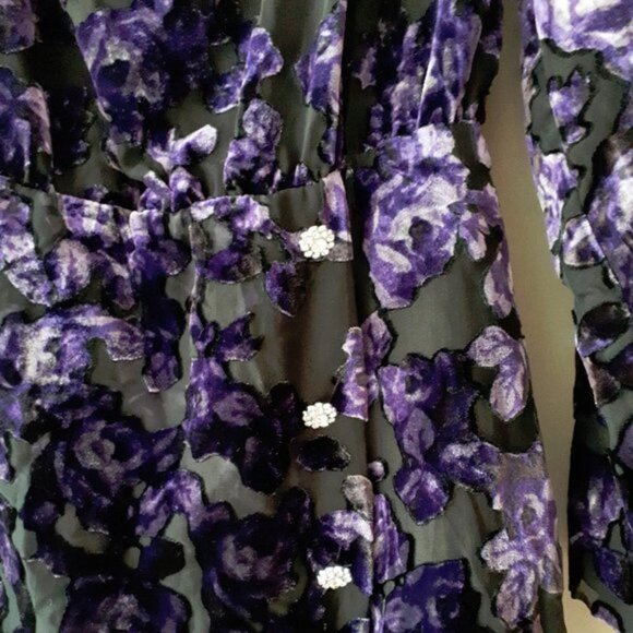 NWOT Zara purple & black velvet-like trim floral peek-a-boo sheer mini dress, S - Picture 14 of 14